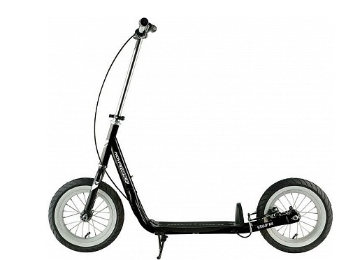 Самокат NOVATRACK STAMP N4 черный, ручной тормоз V-brake, мягкая накладка на руле, дропаут 